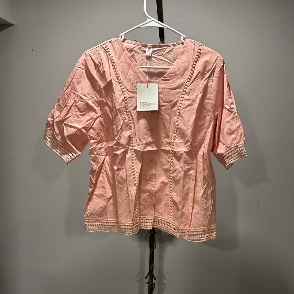 NWT Women Short Sleeve Cotton Linen Shirts